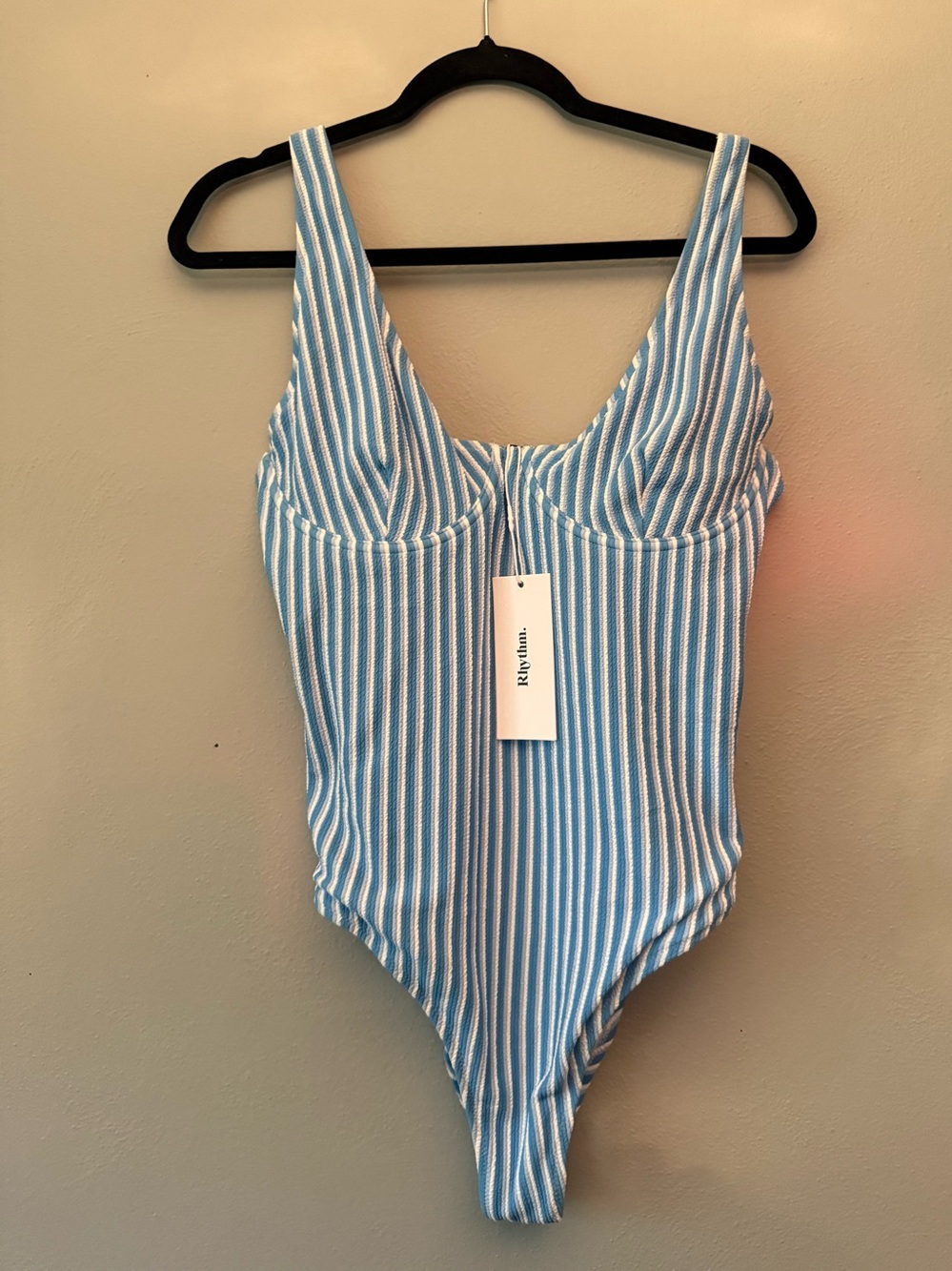 Rhythm. Light Blue and White Striped One-Piece Swimsuit
